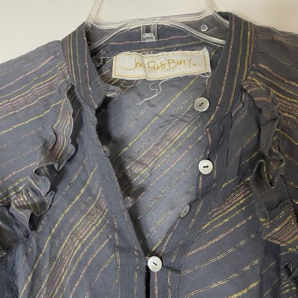 Jen's Pirate Booty blue striped button down shimmer Troubadour Top XS - Picture 4 of 8